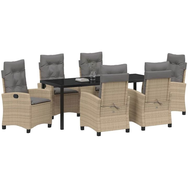 7-delars Trädgårdsset med Kuddar i Beige Poly Rattan vidaXL 200 x 80 x 73 cm – bild 3