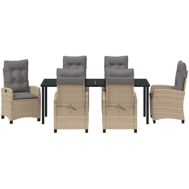 7-delars Trädgårdsset med Kuddar i Beige Poly Rattan vidaXL 200 x 80 x 73 cm – bild 6
