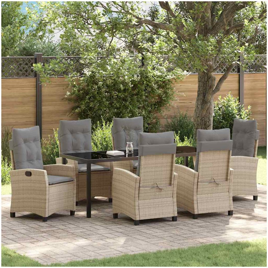 7-delars Trädgårdsset med Kuddar i Beige Poly Rattan vidaXL 200 x 80 x 73 cm