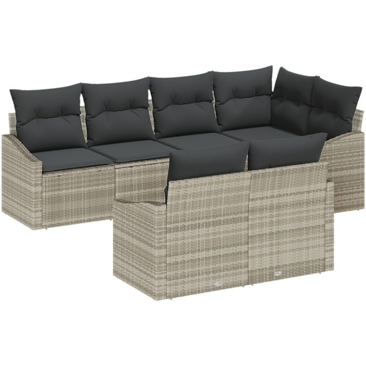 7-delars trädgårdsset med kuddar i ljusgrå poly rattan vidaXL 233.5 x 123.5 x 85 cm – bild 2