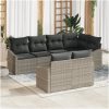 7-delars trädgårdsset med kuddar i ljusgrå poly rattan vidaXL 233.5 x 123.5 x 85 cm – miniatyr 1