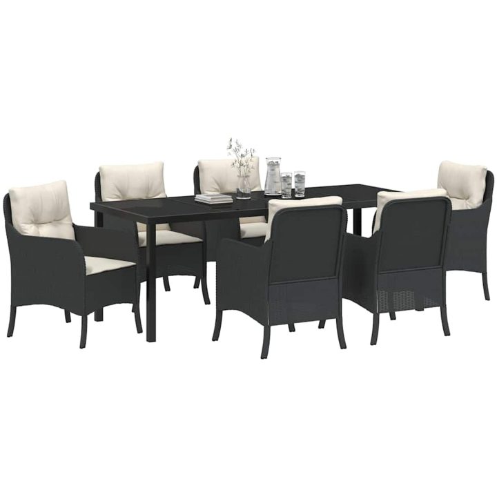 7-delars trädgårdsset med kuddar i svart poly konstrotting vidaXL 200 x 80 x 73 cm – bild 3