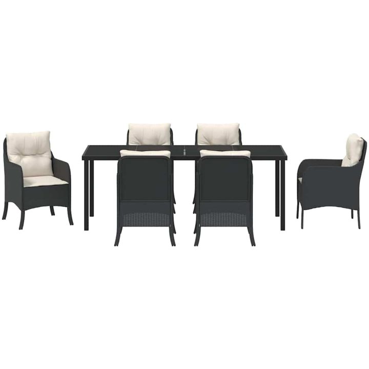 7-delars trädgårdsset med kuddar i svart poly konstrotting vidaXL 200 x 80 x 73 cm – bild 6
