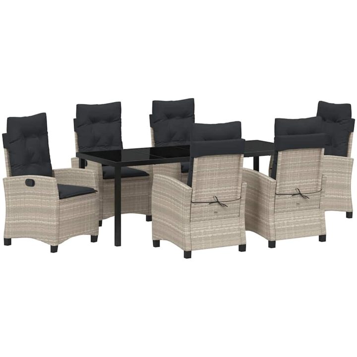 7 Delars Trädgårdsset med Kuddar - Ljusgrå Poly Rattan vidaXL 200 x 80 x 73 cm – bild 2