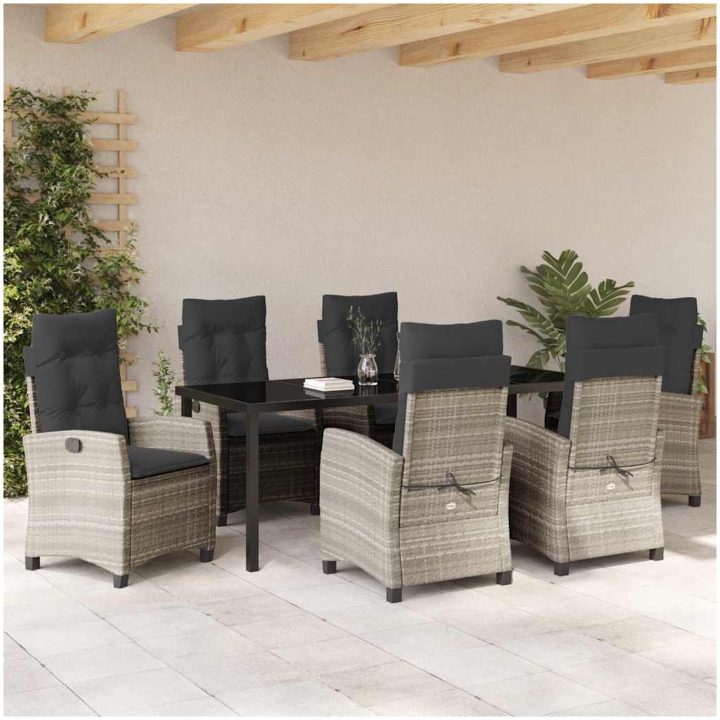 7 Delars Trädgårdsset med Kuddar - Ljusgrå Poly Rattan vidaXL 200 x 80 x 73 cm – bild 4
