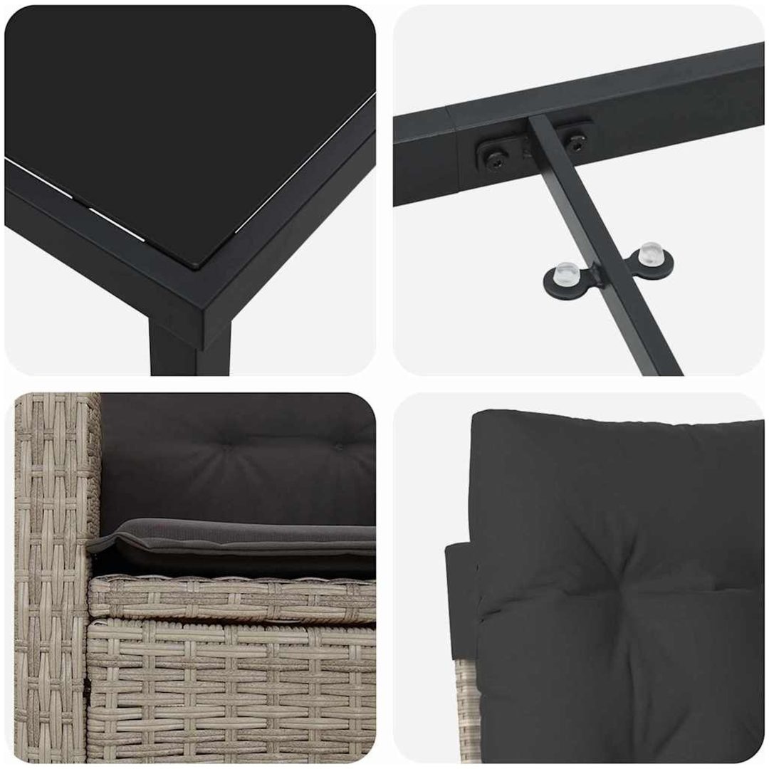 7 Delars Trädgårdsset med Kuddar - Ljusgrå Poly Rattan vidaXL 200 x 80 x 73 cm – bild 7