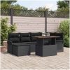 7-delars trädgårdsset med kuddar - svart poly-rattan och akacia vidaXL 100 x 55 x 73 cm – miniatyr 1