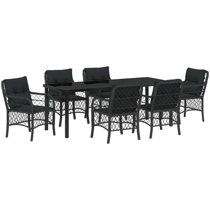 7-delars trädgårdsset med matbord och kuddar - Svart poly rattan. vidaXL 200 x 80 x 73 cm – bild 2