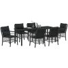 7-delars trädgårdsset med matbord och kuddar - Svart poly rattan. vidaXL 200 x 80 x 73 cm – miniatyr 3