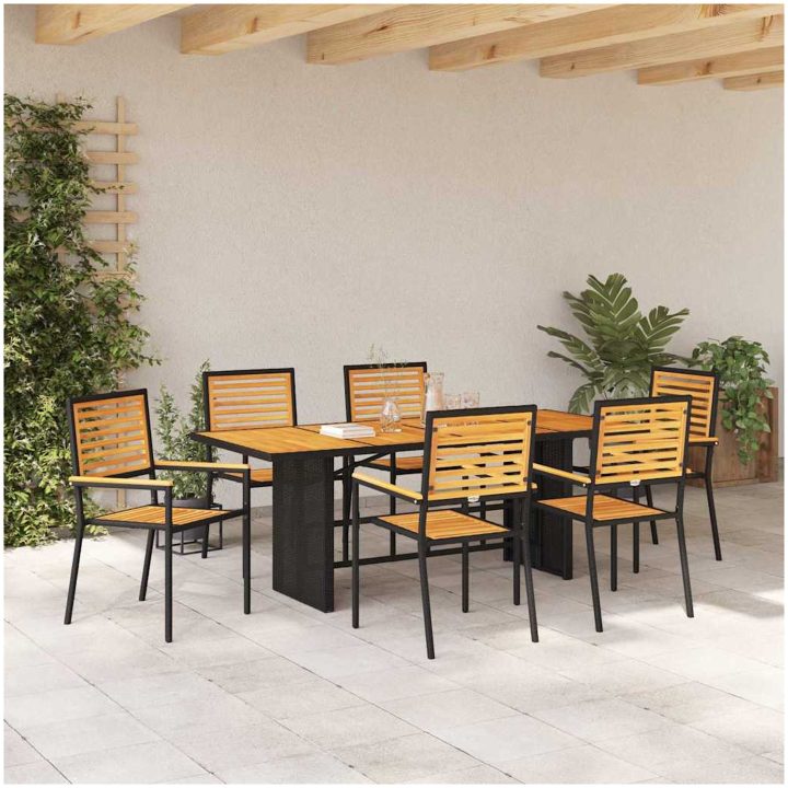7-delars trädgårdsset svart poly rattan akacia vidaXL 6 - Sits – bild 4