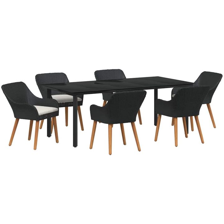 7-delars Trädgårdsset Svart Poly Rattan vidaXL 200 x 100 cm – bild 2