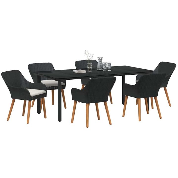 7-delars Trädgårdsset Svart Poly Rattan vidaXL 200 x 100 cm – bild 3