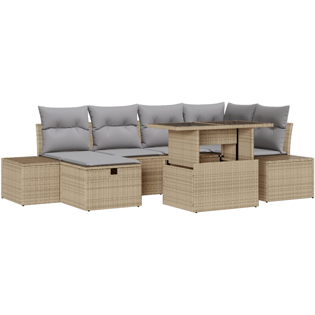 7-delars trädgårdssoffa med beige kuddar i polyrotting vidaXL 100 x 55 x 73 cm – bild 2