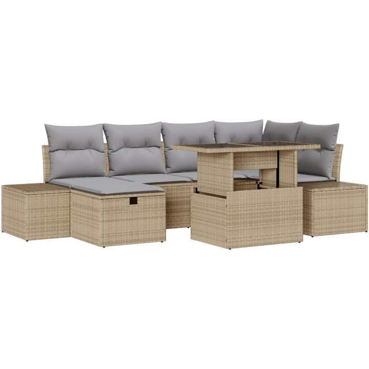 7-delars trädgårdssoffa med beige kuddar i polyrotting vidaXL 100 x 55 x 73 cm – bild 2