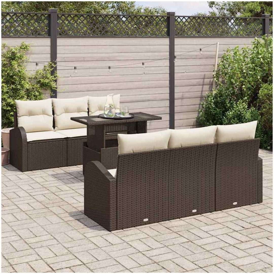 7-delars trädgårdssoffa med dynor Brun Poly Rattan vidaXL Stor – bild 3