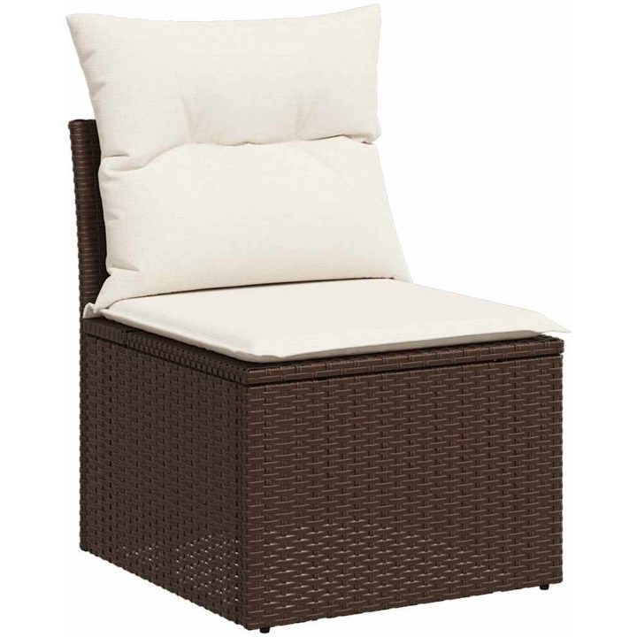 7-delars trädgårdssoffa med dynor Brun Poly Rattan vidaXL Stor – bild 5