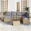 7-delars trädgårdssoffa med kuddar Beige Poly Rattan Akacia vidaXL Standard – miniatyr 3