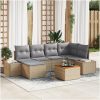 7-delars trädgårdssoffa med kuddar Beige Poly Rattan Akacia vidaXL Standard – miniatyr 1