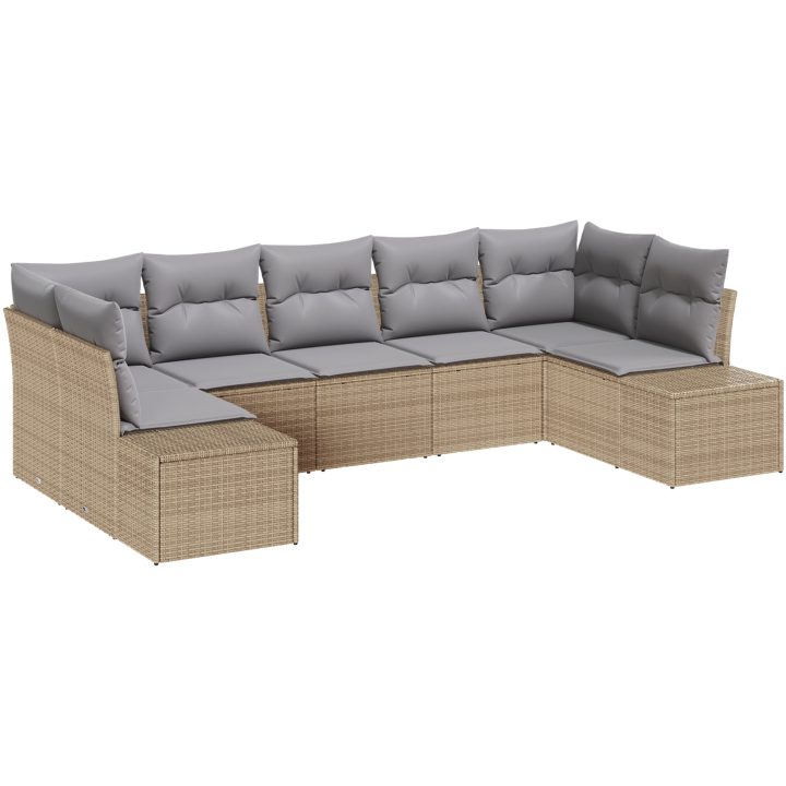 7-delars Trädgårdssoffa med Kuddar Beige Poly Rattan vidaXL 289 x 154 x 69 cm – bild 2