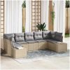 7-delars Trädgårdssoffa med Kuddar Beige Poly Rattan vidaXL 289 x 154 x 69 cm – miniatyr 1