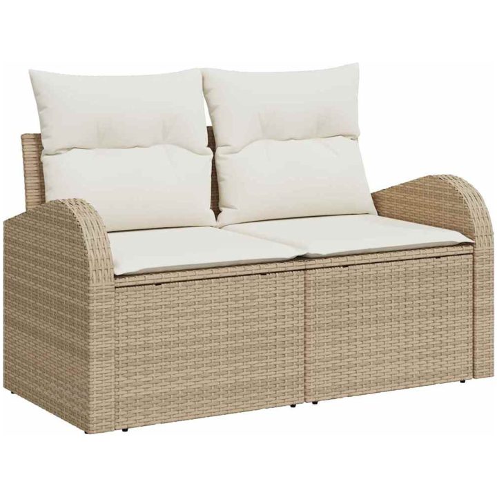 7-delars trädgårdssoffa med kuddar i beige poly rattan vidaXL Stor – bild 4
