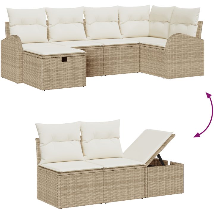 7-delars trädgårdssoffa med kuddar i beige poly rattan vidaXL Stor – bild 9