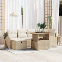 7-delars trädgårdssoffa med kuddar i beige poly rattan vidaXL