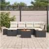7-delars trädgårdssoffa med kuddar, svart poly rattan vidaXL 55 x 55 x 37 cm – miniatyr 3