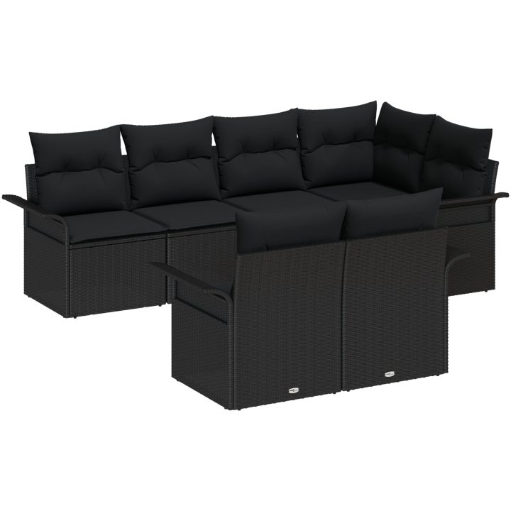7-delars trädgårdssoffa med kuddar svart poly rattan vidaXL Medium – bild 2