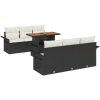 7-delars trädgårdssoffa set med kuddar i svart poly rattan och akacia vidaXL 100 x 55 x 73 cm – miniatyr 2