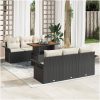 7-delars trädgårdssoffa set med kuddar i svart poly rattan och akacia vidaXL 100 x 55 x 73 cm – miniatyr 1