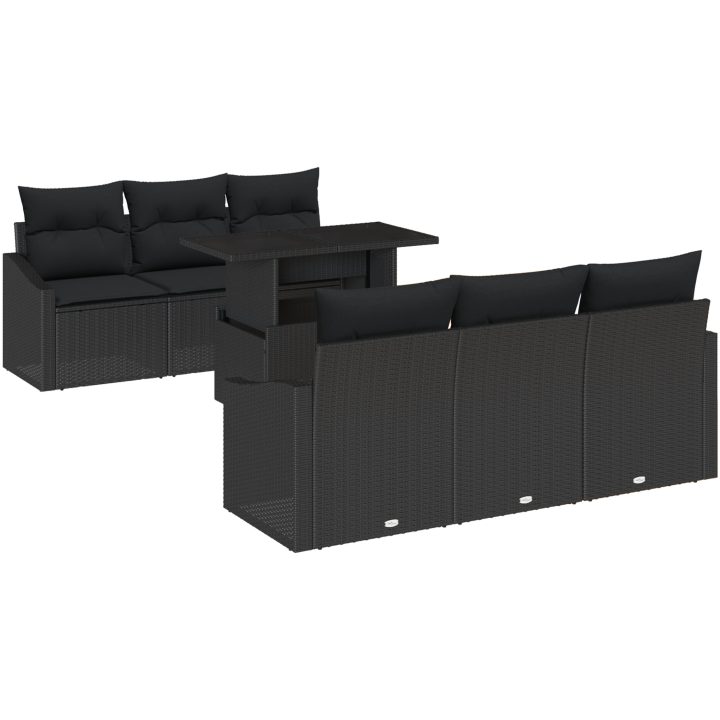 7-delars trädgårdssoffa set med svarta kuddar i poly rattan vidaXL 100 x 55 x 73 cm – bild 2