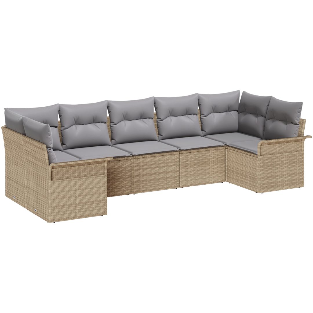 7 Delars Trädgårdssoffan med kuddar i beige polyrotting vidaXL Stor – bild 2