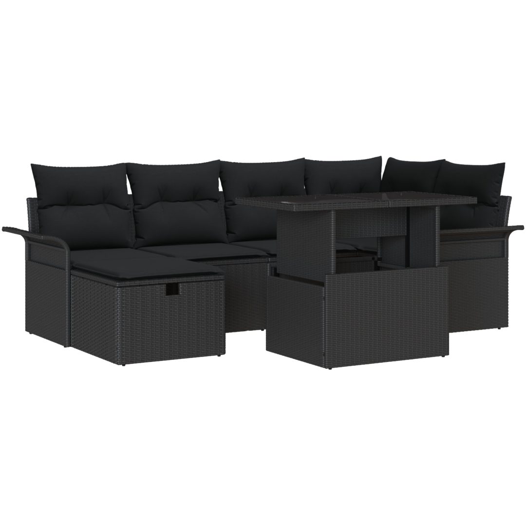 7 Delars Trädgårdssoffaset med Dynor Svart Poly Rottning vidaXL Medium – bild 2
