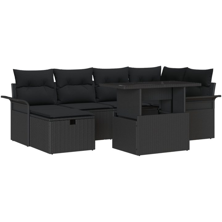 7 Delars Trädgårdssoffaset med Dynor Svart Poly Rottning vidaXL Medium – bild 2