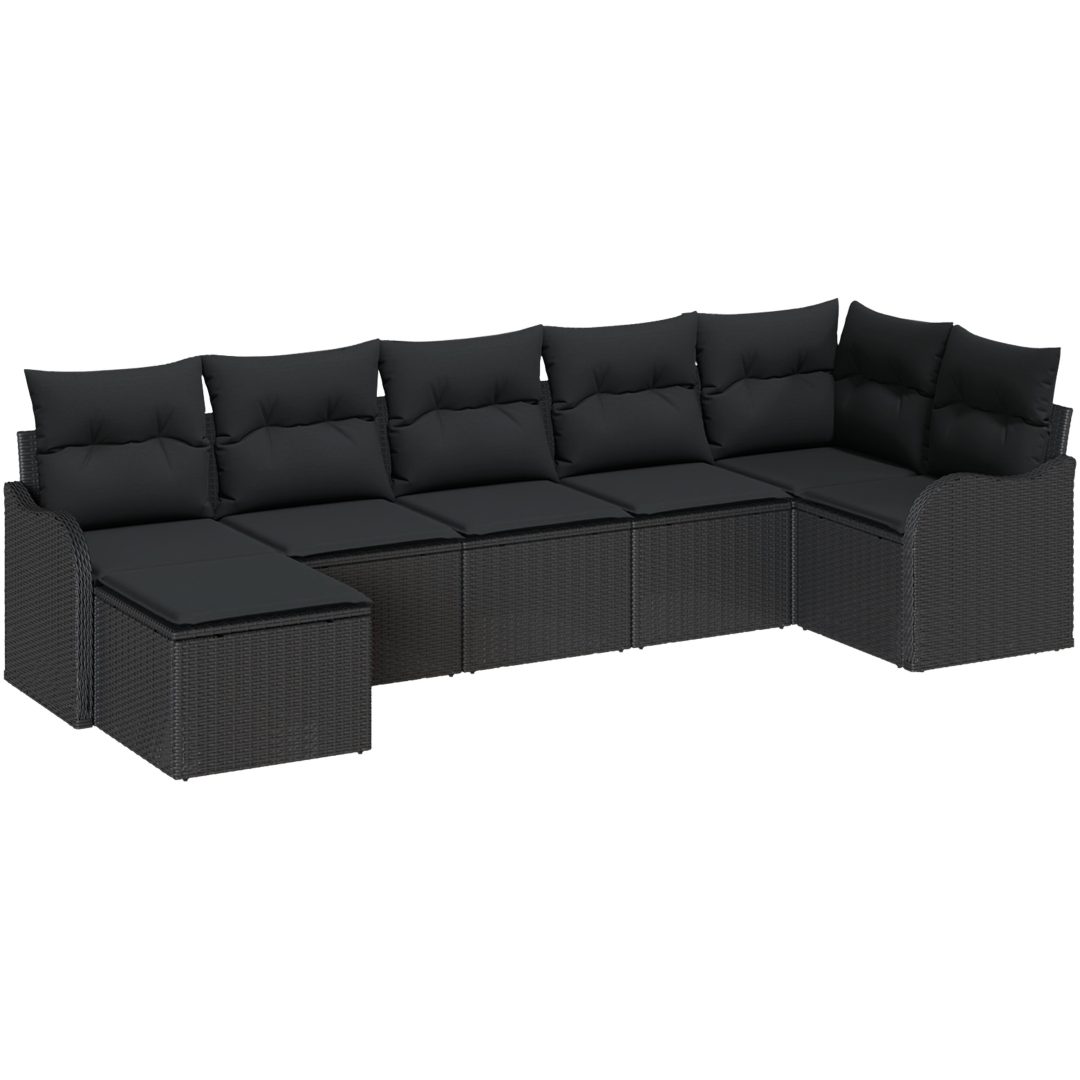 7 Delars Trädgårdssoffaset med Kuddar Svart Poly Rattan vidaXL Stor – bild 2