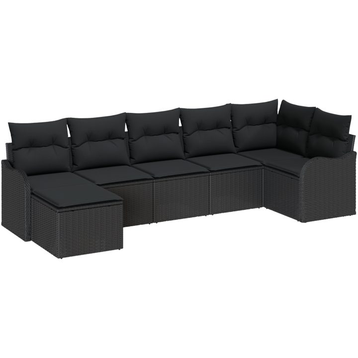 7 Delars Trädgårdssoffaset med Kuddar Svart Poly Rattan vidaXL Stor – bild 2