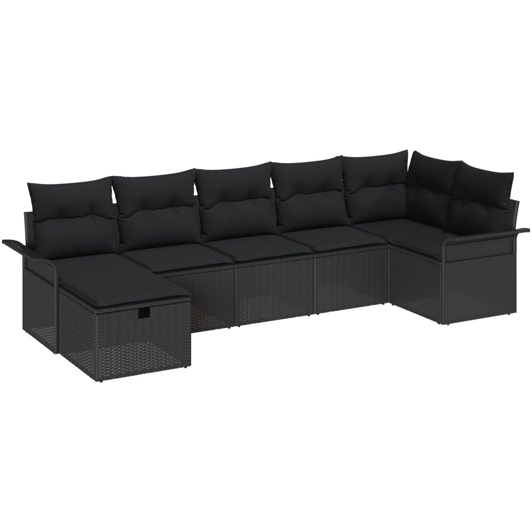 7-delars trädgårdssoffaset med kuddar svart poly rattan vidaXL Stor – bild 2