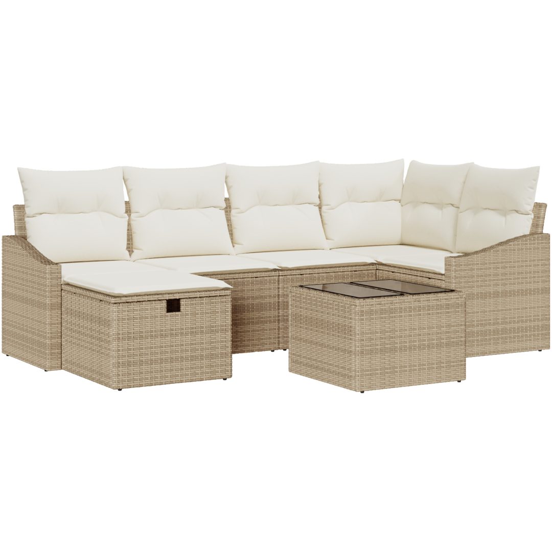 7-delars trädgårdssoffasett med kuddar beige poly rotting vidaXL 55 x 62 x 69 cm – bild 2