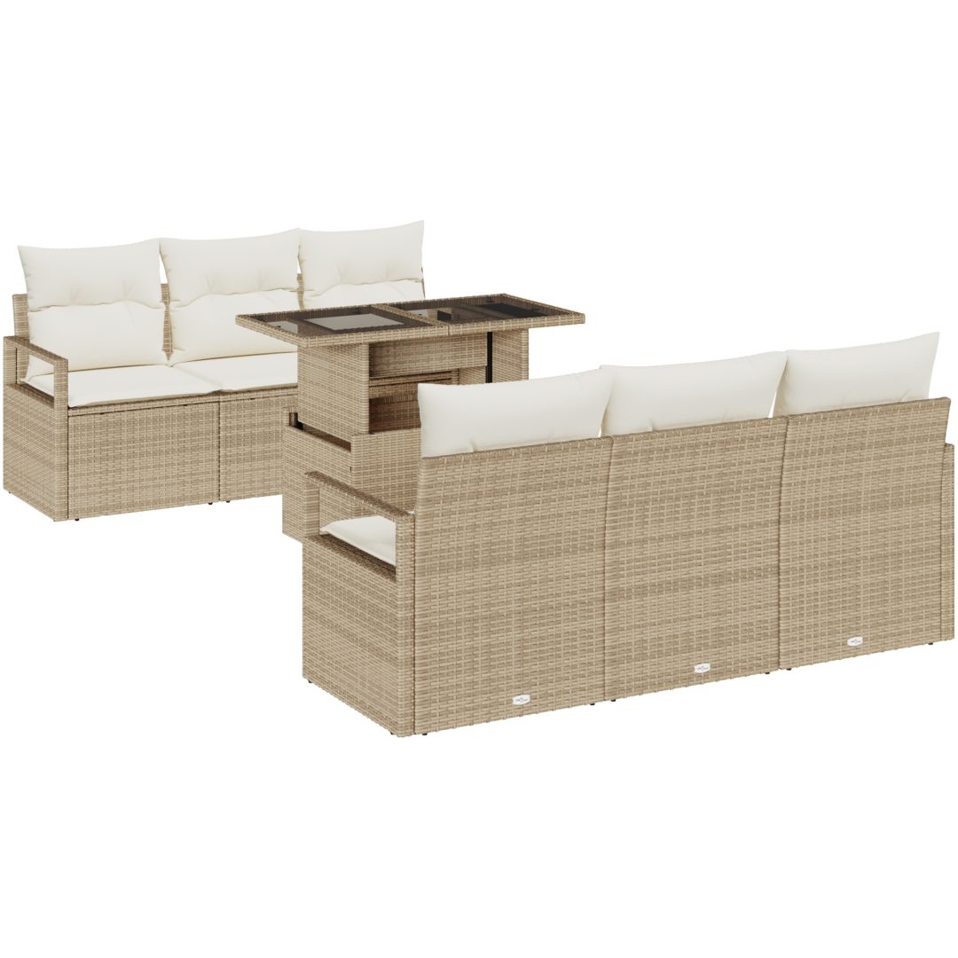 7-delars trädgårdssoffgrupp med kuddar, beige polyrotting vidaXL Medium – bild 2