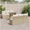 7-delars trädgårdssoffgrupp med kuddar, beige polyrotting vidaXL Medium – miniatyr 3