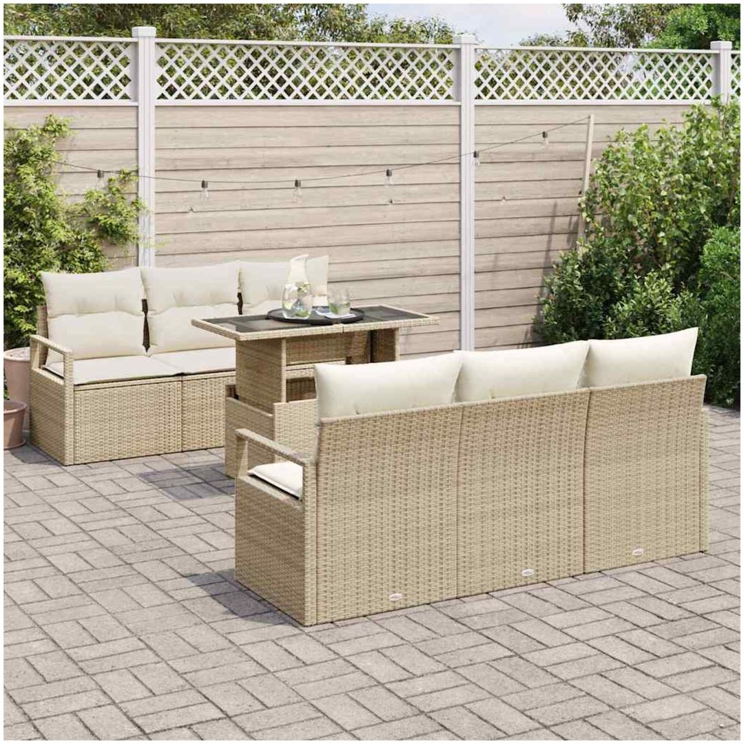 7-delars trädgårdssoffgrupp med kuddar, beige polyrotting vidaXL Medium – bild 3