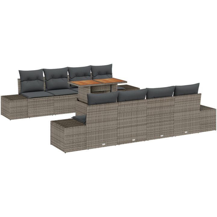7-delars trädgårdssoffgrupp med kuddar, grå poly rattan vidaXL 100 x 55 x 73 cm – bild 2