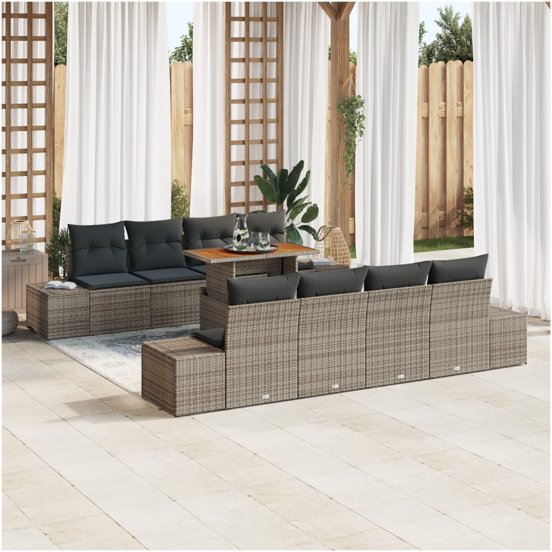 7-delars trädgårdssoffgrupp med kuddar, grå poly rattan vidaXL 100 x 55 x 73 cm