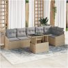 7-delars trädgårdssoffgrupp med kuddar i beige poly-ratt vidaXL 100 x 55 x 73 cm – miniatyr 1