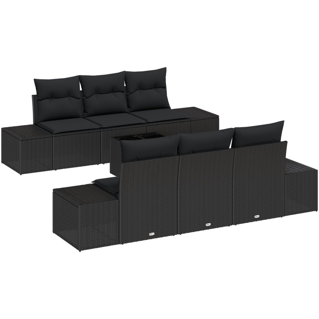 7-delars Trädgårdssoffgrupp med Kuddar Svart Poly Rattan vidaXL 55 x 55 x 37 cm – bild 2
