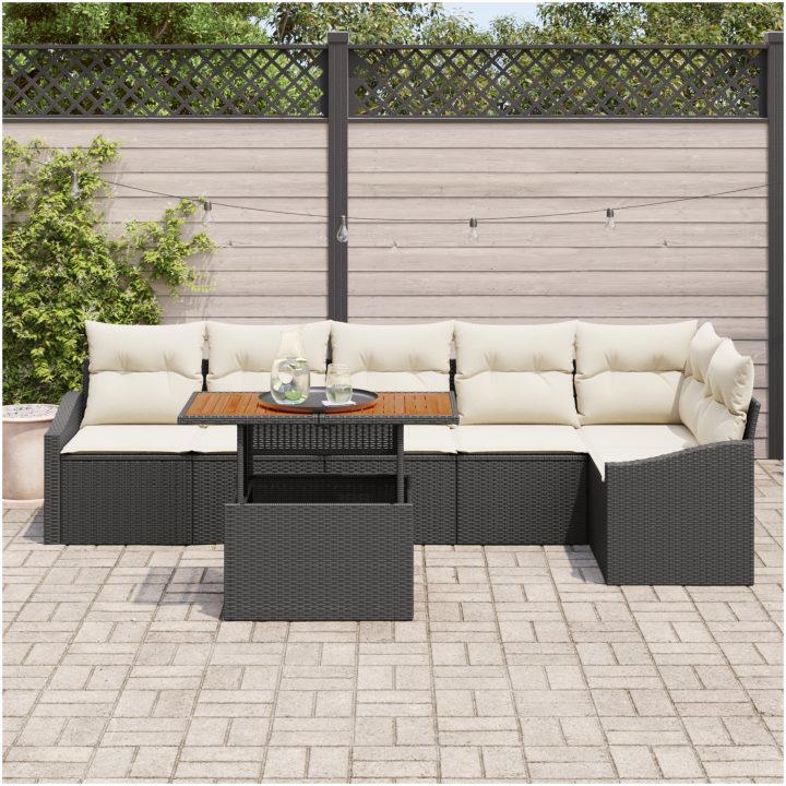 7-delars trädgårdssoffgrupp med kuddar, svart polyrotting vidaXL 100 x 55 x 73 cm – bild 3