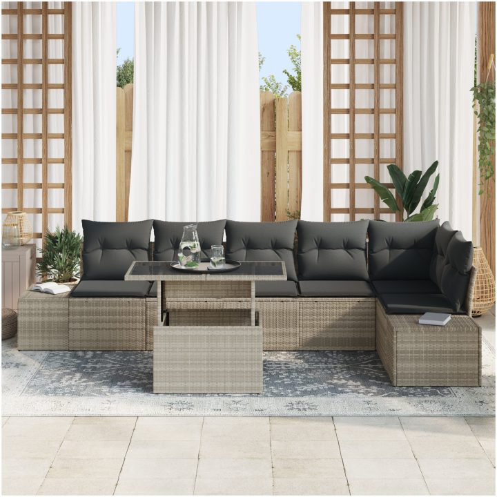 7-delars trädgårdssoffgrupp med ljusgrå kuddar vidaXL 100 x 55 x 73 cm – bild 3
