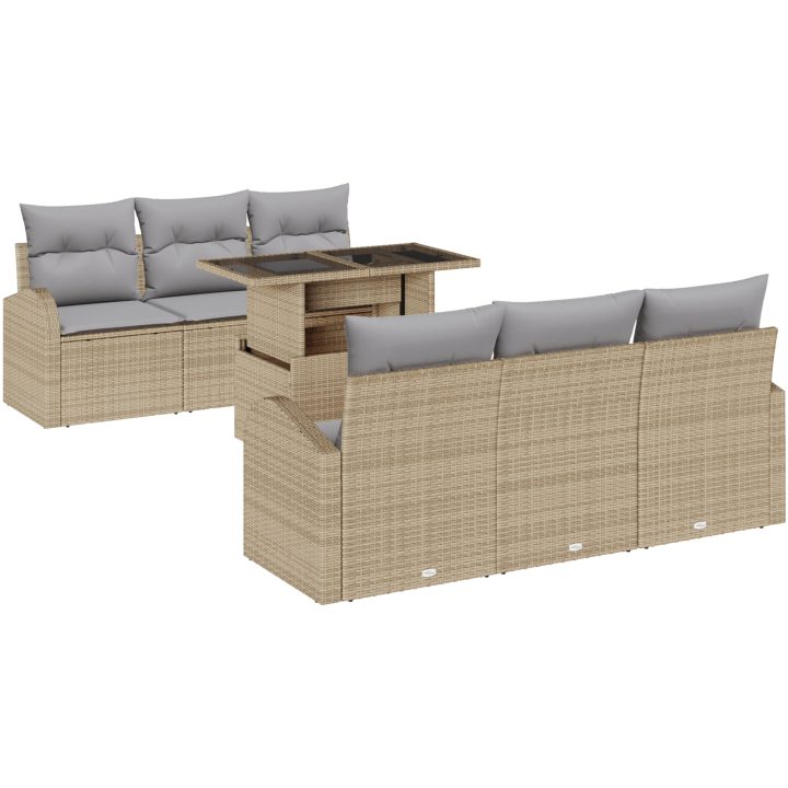 7-delars trädgårdssoffset med kuddar - Beige poly rattan vidaXL 100 x 55 x 73 cm – bild 2
