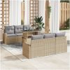 7-delars trädgårdssoffset med kuddar - Beige poly rattan vidaXL 100 x 55 x 73 cm – miniatyr 1